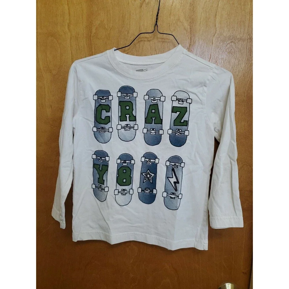 Boy's Crazy 8 white long sleeve t shirt s 5-6